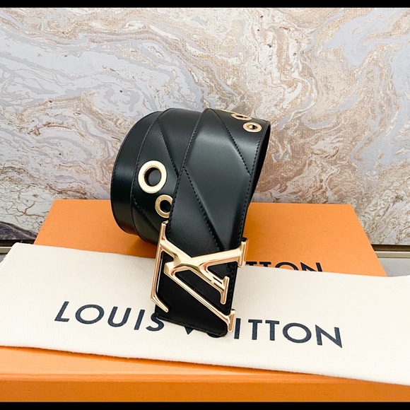 Louis Vuitton Initiales Wide Gold Detail Black Leather Waist Belt - Picture 11 of 13